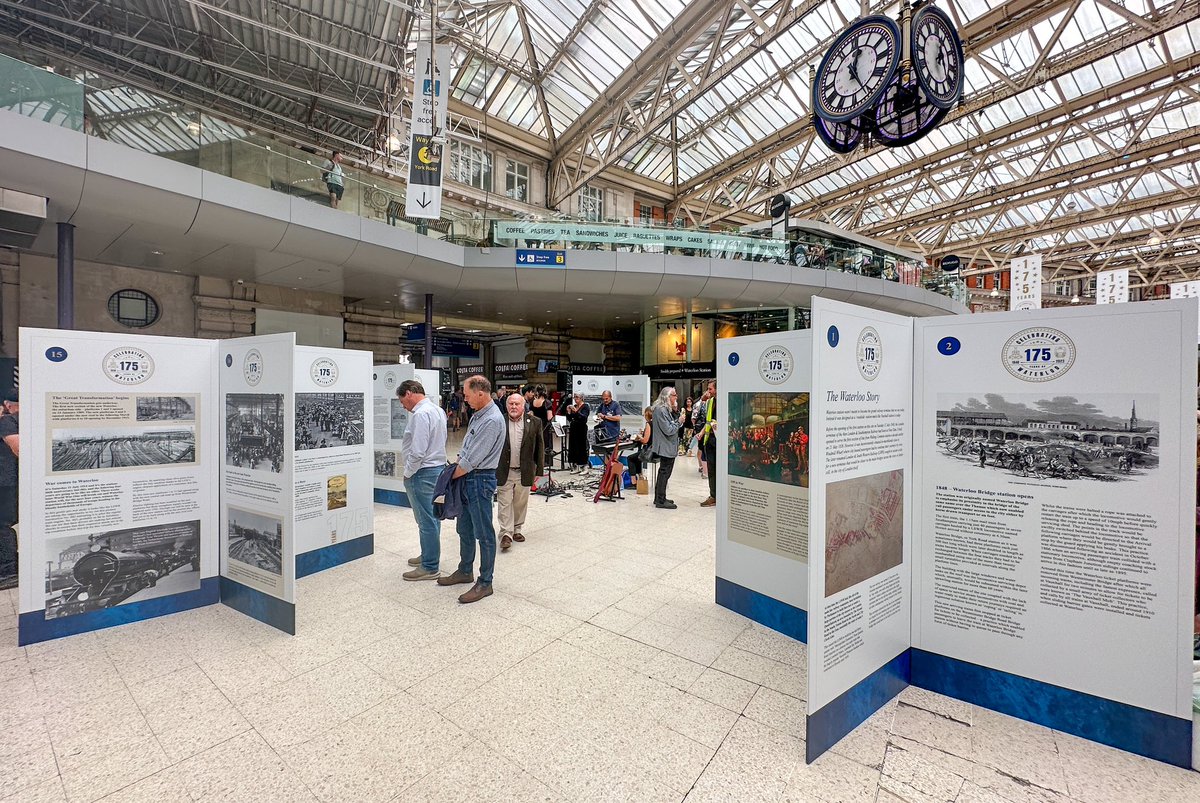 Tim Dunn (@mrtimdunn) on Twitter photo As <a href="/LondonWaterloo/">London Waterloo</a> station commemorated the 175th anniversary of its opening yesterday, a fascinating 40-panel history exhibition (incl. the Necropolis Railway, WW1/WW2 trains, passengers & characters) is now on display on the concourse, under the clock, of course. Worth a detour As <a href="/LondonWaterloo/">London Waterloo</a> station commemorated the 175th anniversary of its opening yesterday, a fascinating 40-panel history exhibition (incl. the Necropolis Railway, WW1/WW2 trains, passengers & characters) is now on display on the concourse, under the clock, of course. Worth a detour