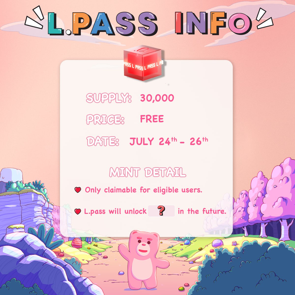 BellyLand (@bellygom_nft) on Twitter photo 🌈 ANNOUNCING: L.PASS DETAILS
The L.PASS has gained global traction across the web3 community and leading companies. The Bellygom ecosystem continues to expand and provide more value for our members.
The exciting news is coming soon! Stay tuned.
Powered by <a href="/Daehongofficial/">daehong_official</a> 🌈 ANNOUNCING: L.PASS DETAILS
The L.PASS has gained global traction across the web3 community and leading companies. The Bellygom ecosystem continues to expand and provide more value for our members.
The exciting news is coming soon! Stay tuned.
Powered by <a href="/Daehongofficial/">daehong_official</a>