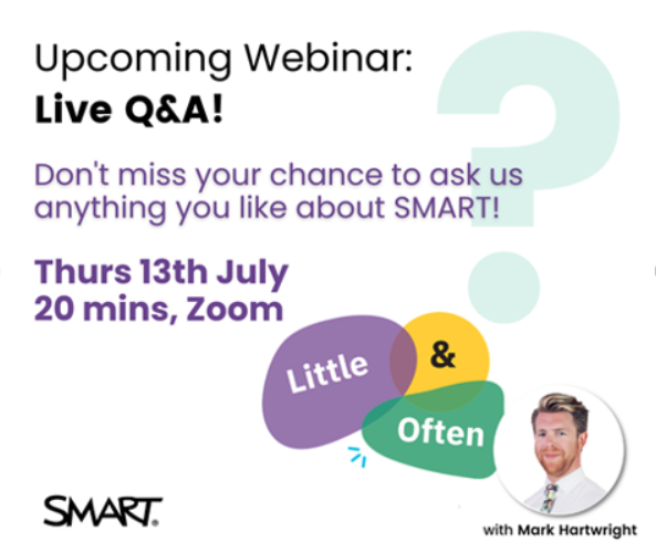 SMART_Tech's tweet photo. Got some burning questions about our products, features or news? @MarkHartwright from the SMART UK Team is hosting a live Q&A tomorrow!
➡��Register here: https://t.co/EGzDfCUYVo
#SMARTUK https://t.co/IJvMgyli62