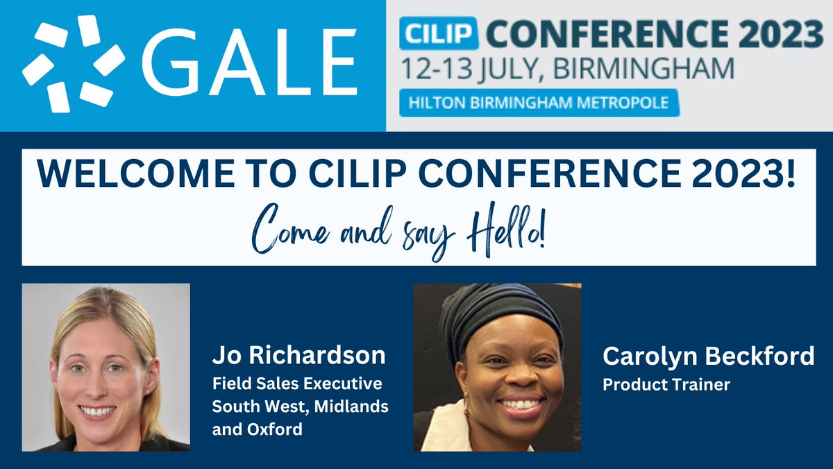 GaleAcademic's tweet image. A thought-provoking and fascinating couple of days to come at the CILIP conference, no doubt!
Make sure you drop by Stand 16 to have a chat with @GaleEMEAJo and Carolyn, @GaleEMEATrainer!  😃👇
#CILIPConf23 @CILIPinfo #CILIP #LibraryConference