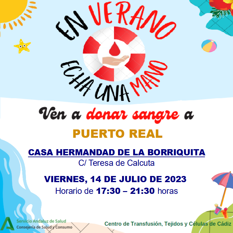 PuertoRealHoy's tweet photo. 🩸 Donación de Sangre en Puerto Real 🩸
📅 Viernes, 14 de julio de 2023
🚑 Casa Hdad. de La Borriquita (C/ Teresa de Calcuta s/n)
🕠 Hora: 17:30 h. a 21:30 h.
#DonaSangre #DonaVida #DonaMédula https://t.co/rLzNSKO4YE
