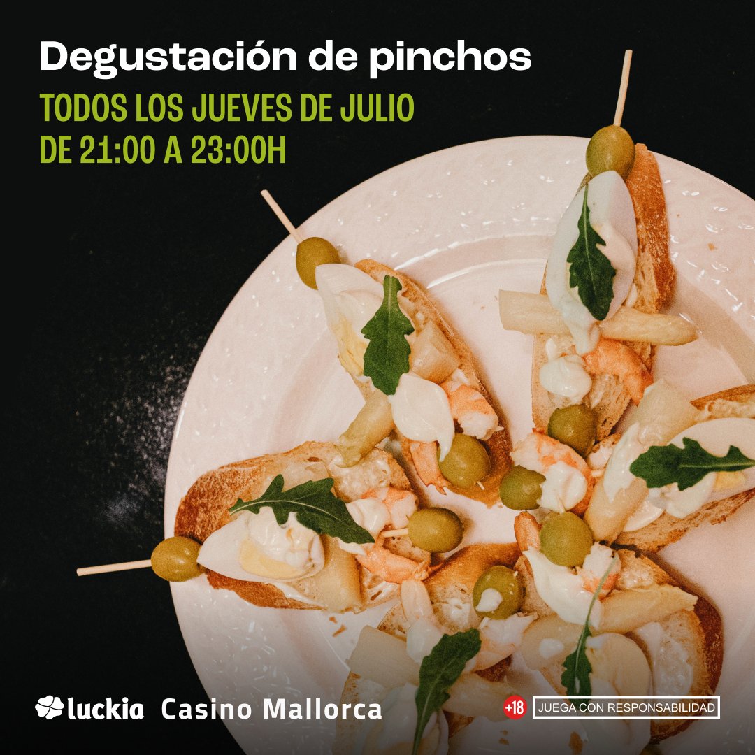 CasinoMallorca's tweet image. 👩‍🍳 Degustación de pinchos en Casino Mallorca

👉 Todos los jueves de julio a partir de las 21:00h tendremos un planazo para ti... ¡No te quedes sin probarlo!

#CasinoMallorca #Pinchos