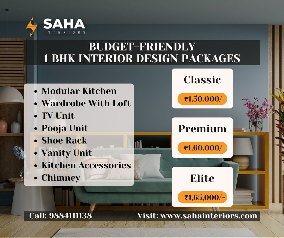 SAHAinteriors's tweet photo. Redesign your 1 BHK in Chennai with our interior design packages! Choose from Classic (₹1,50,000), Premium (₹1,60,000), or Elite (₹1,65,000). Turn your house into a home that's a reflection of you. Make the smart choice today #ChennaiDesigns #AffordableInteriors #HomeSweetHome https://t.co/TuVqZVGMrF
