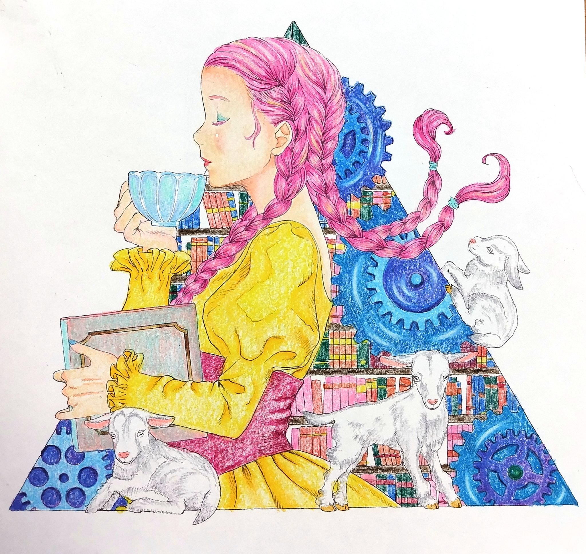 なこせ（だいさく）佐久間君と塗り絵勉強中 on Twitter: &quot;#大人の塗り絵 #色鉛筆 黒イ森 ヴィクトリアン幻想図鑑 女性が持っている