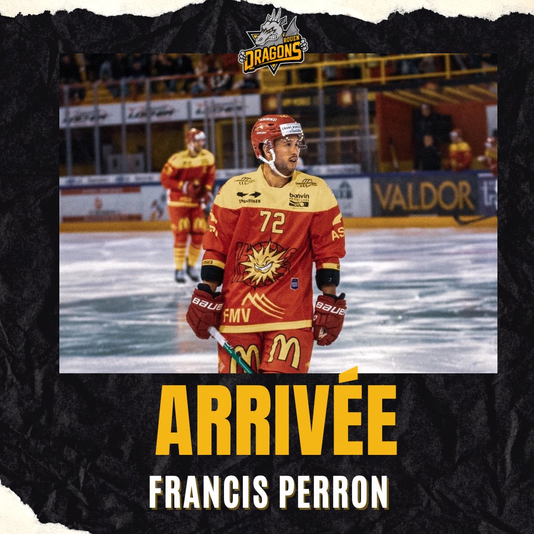 𝑨𝑹𝑹𝑰𝑽𝑬𝑬 🟡⚫️

L’attaquant 🇨🇦, Francis Perron (27 ans) débarque à Rouen ! Cet ailier technique et créatif évoluait la saison passée en SL🇨🇭(34 pts / 37 matchs) après 2 saisons en 2ème division 🇸🇪 et 4 saisons en AHL. 

Stats 👉 eliteprospects.com/player/151539/…

📷 : Club HC Sierre