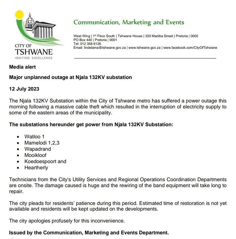 #PowerUpdate: Major unplanned outage at Njala 132KV substation