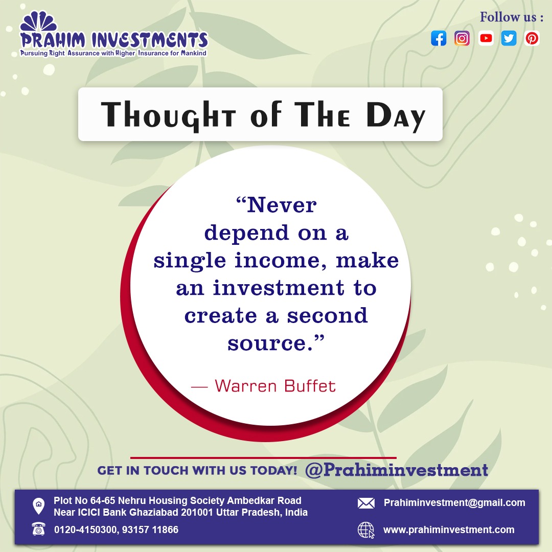 Prahimofficial's tweet image. " Never depend on a single income, make an investment to create a second source."

Websites : - prahiminvestments.com
Call today If you have Question Ask us : 093157 11866 , 0120-4150300

#prahiminvestments #financialindependence #multiplestreamsofincome #investments