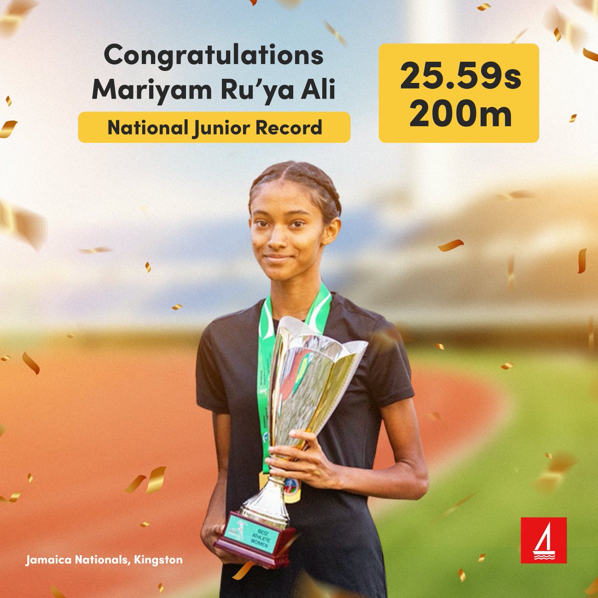 Congratulations to Ru'ya for breaking the National Junior Record for 200m at the Jamaica Nationals this month! 🙌

Through BML Sports Scholarship, we are proud to continue our support for Ru'ya on her incredible journey at Racers Track Club, Jamaica. 🏃‍♀️