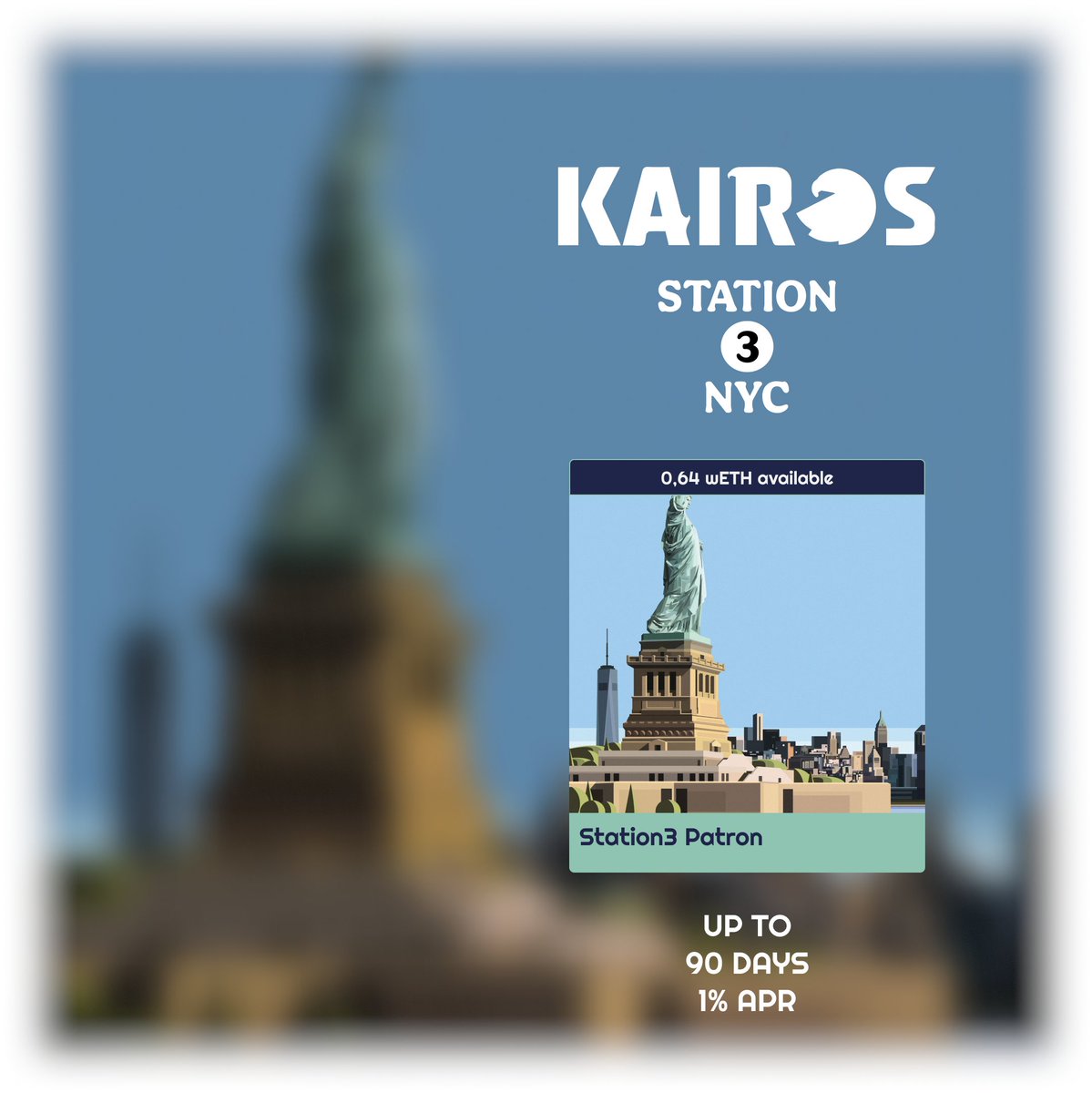 kairosloan's tweet photo. Kairos officially supports Station3 Patron NFTs and you can already borrow against it!

The capital raised during the mint goes directly to support Web3 teams, individuals and artists at @Station3NYC🗽

We'd like to thank everyone that participated for their support! 🙏 https://t.co/oKsjUz3xwZ