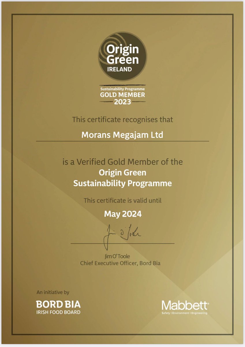 Delighted to be awarded Origin Green Gold Membership -this is down to the hard work of our little team ,our food growers & producers and our commitment to sustainability.
moransmegajam.ie
@Bordbia @createdincavan
#origingreen #bordbia #sustainability #ireland  #cavan #Jam
