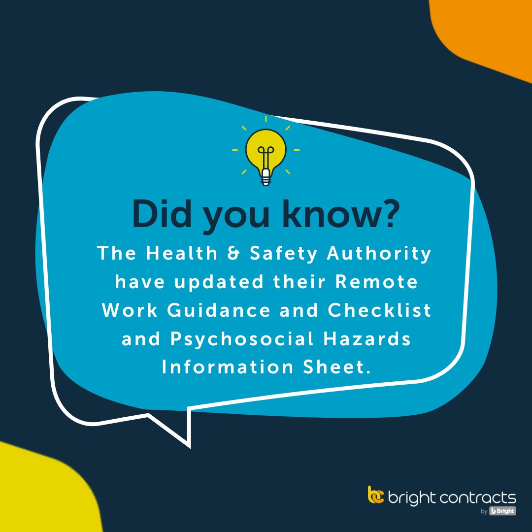 BrightContracts's tweet photo. The HSA have updated their Remote Work Guidance and Checklist as well as Managing Psychosocial Hazards in the Workplace. If you have employees working remotely this guidance is applicable to your business.

Read more 👇
https://t.co/I83OhoUFJa

#remoteworking #healthandsafety https://t.co/OBGsLTICo6