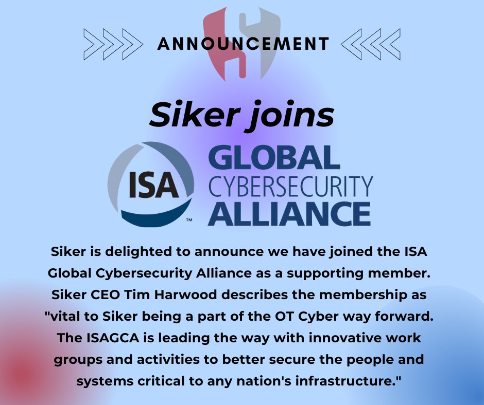 Statement: Siker joins the @ISA_Interchange Global Cybersecurity Alliance.

See Siker CEO @timharwood2's statement below.

#isa #globalcybersecurity #cyber #cybersecurity #it #ot #automation #hacking #ics #criticalinfrastructure