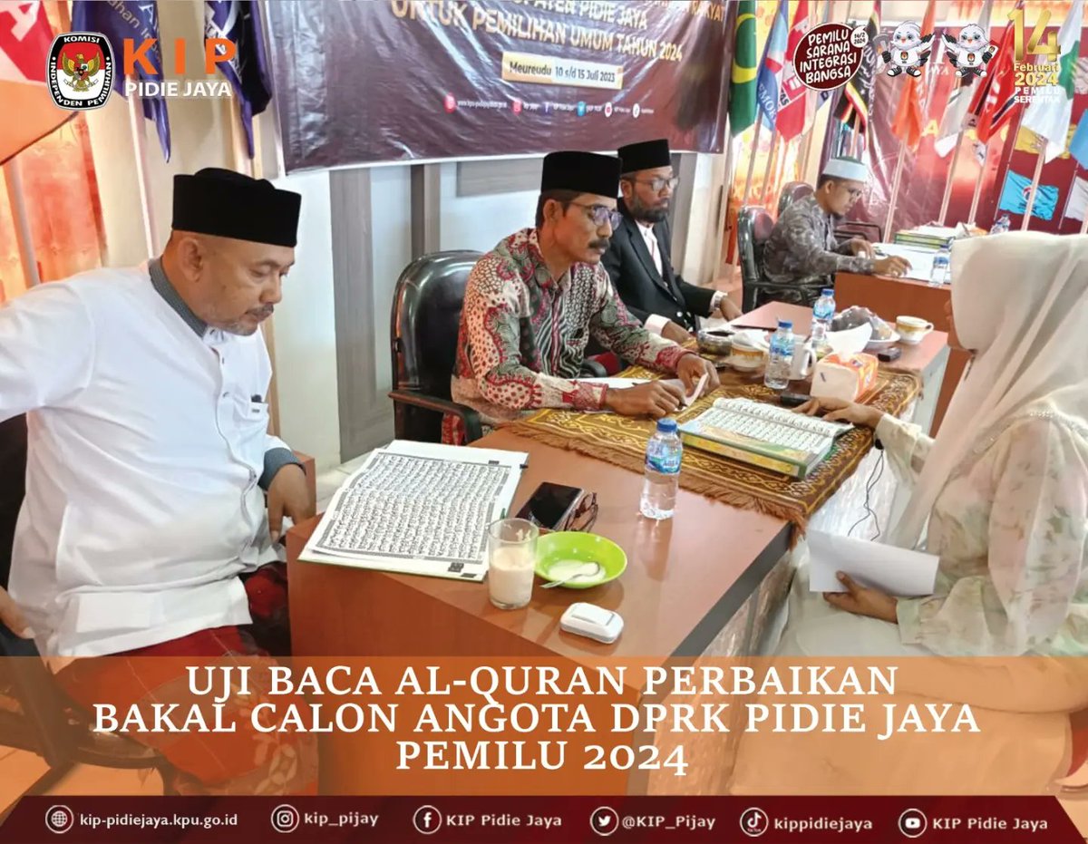 KIP_Pijay's tweet photo. #TemanPemilih
 KIP Kabupaten Pidie Jaya melaksanakan Uji Mampu Baca Al-Qur'an pada masa perbaikan bagi Bakal Calon Anggota DPRK Pidie Jaya untuk Pemilu 2024 di Aula KIP Pidie Jaya, Rabu, 12 Juli 2023.

#kippidiejaya
#KPUMelayani 
#PemiluSerentak2024 https://t.co/Ibblsg8D0y