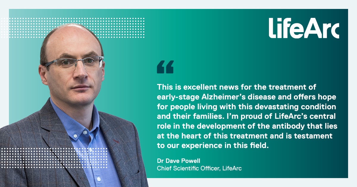 lifearc1's tweet photo. We’re pleased to hear of the recent news that the #Alzheimer’s treatment lecanemab has received full market approval from the @US_FDA.🧠

LifeArc played an instrumental role in the drug’s development through our antibody humanisation work. Learn more➡️ https://t.co/61Xydey8mv https://t.co/7lpSUIGNMM