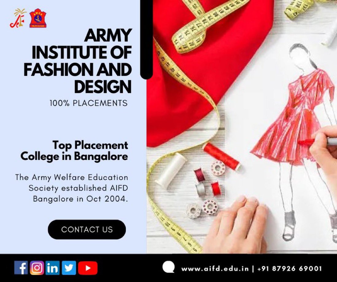 IaSouthern's tweet image. #AdmissionsOpen for Army Institute of Fashion Designing (@Aifdbangalore )

Courses offered:-

🔸B.Sc ( FAD &amp;amp; IDD)

Few seats vacant on First Come First Served basis for wards of #IndianArmedForces

🔴 Last Date - 31 July 2023
 
Contact soon!!!
#nssibia
#IAF_MCC