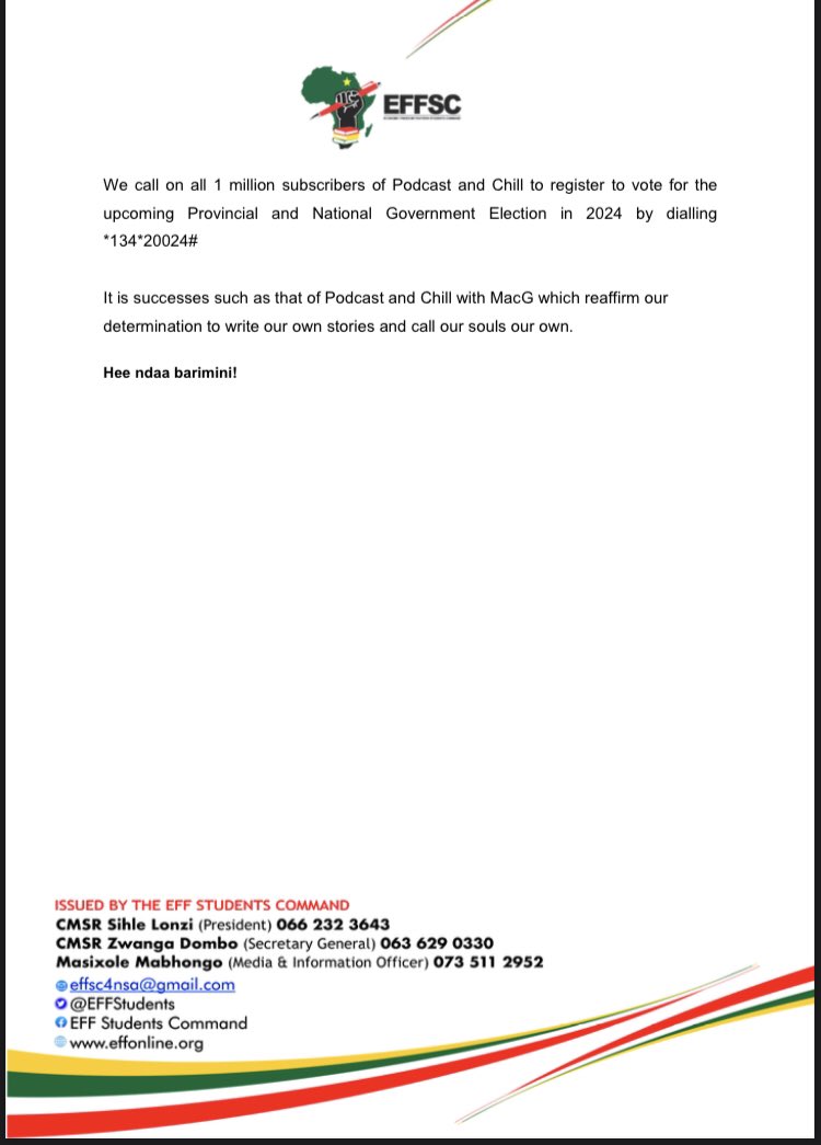EFFYouthCommand's tweet photo. ♦️EFFSC STATEMENT ON PODCAST &amp; CHILL WITH MACG 1 MILLION SUBSCRIBERS MILESTONE♦️

@podcastwithmacg tells the tale of rejection which gives birth to resilient youth who write their own story without seeking validation from the establishment.

#1millionsubscribers #PodcastAndChill https://t.co/e8tAnHtmJ2