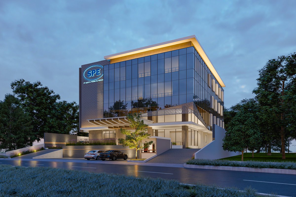 ConArchStudio's tweet photo. SPE office building exterior
This office building is taken from the character of lightning which conducts electricity with abstract lines. The character of the shape is then developed and applied to every office design. https://t.co/0LnzzvkcX2