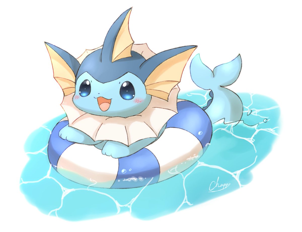 vaporeon no humans pokemon (creature) open mouth water smile blue eyes solo  illustration images