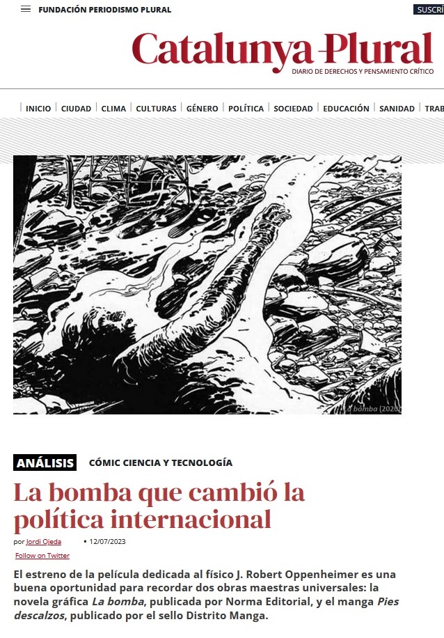 JordiOjeda's tweet photo. Mi artículo en el diario digital @CatalunyaPlural  dedicado a la novela gráfica #LaBomba,
de @Didier_Alcante @LFBollee y #DenisRodier
Publica @NormaEditorial 

«La bomba que cambió la política internacional»

Podéis leer el artículo aquí

https://t.co/053MeXk5xh

#CómicYEducación https://t.co/LQKYSi2ytE