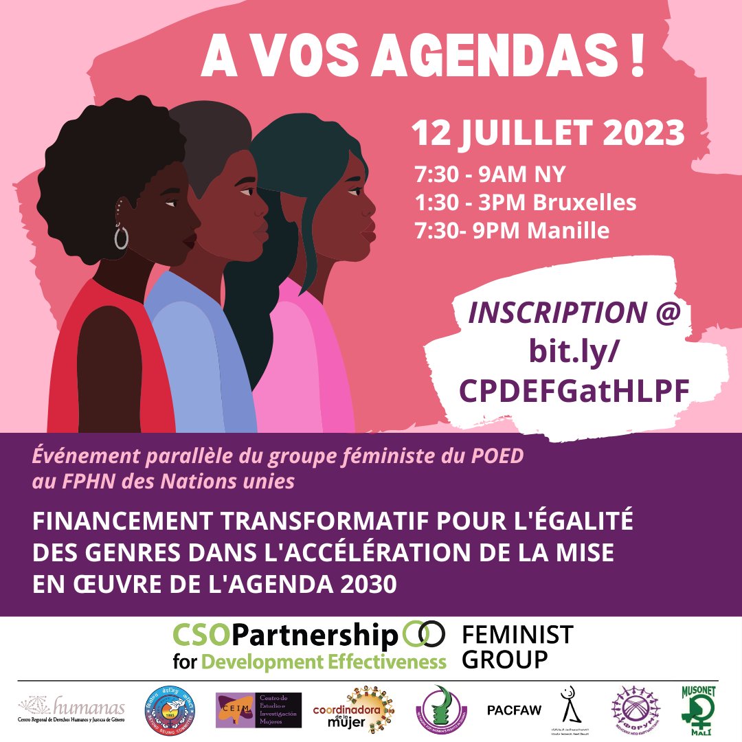 CSOPartnership_'s tweet photo. 📢HAPPENING IN A FEW HOURS! ♀️ CPDE #Feminist Group side-event to the #UNHLPF2023
📅 Wed July 12, 2023 at 7:30-9 AM NY
✍️Sign up now: https://t.co/UtzLp63mMv #FinancingForDevelopment #ODA #FinancingGenderEquality #SDG5 #GenderEquality #SDGs #Agenda2030 @ForumWNGO @NETRIGHT https://t.co/9Y863PDpnI
