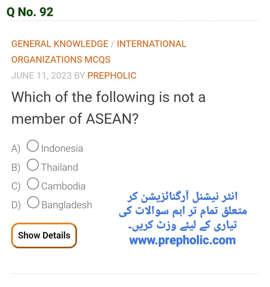 PrepHolic's tweet photo. Which of the following is not a member of ASEAN?

#ASEAN
#aseanmembers https://t.co/904INXFG6X