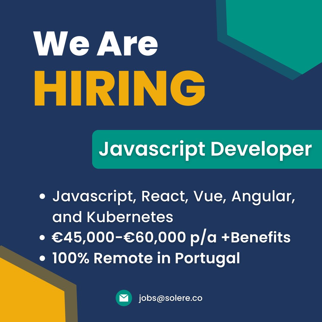 AgencySolere's tweet photo. To all Javascript Developers in Portugal, this post is for you!

Are you the one we are looking for?

Apply by sending your Cv to sarah@solere.co.uk. Or share this post with those who might be looking for an opportunity like this. https://t.co/E9n5cRZeOT