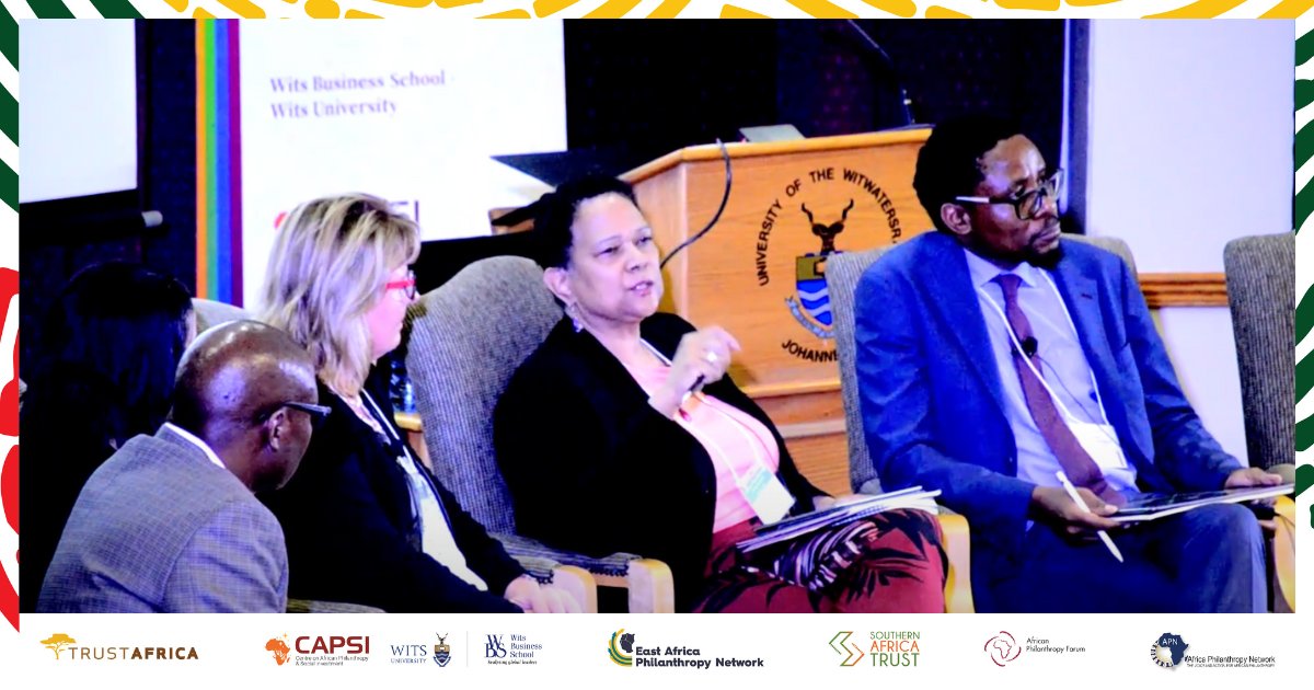 The 1st #AfPhilConf hosted a panel on the 'Landscape of African Philanthropy' with panel contributions from @tmurisa of @sivioinstitute, @UOsili of the Lilly Family School of Philanthropy, Niamani Mutima of the @agagafrica & Tracey Henry of @Tshikululu. (1/2)