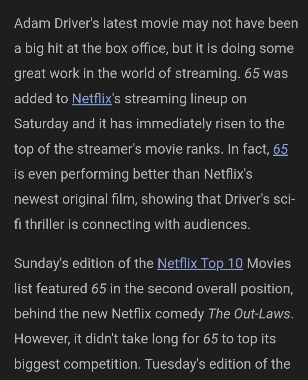 Creative License 🎬 on X: ““Adam Driver’s ‘65’ takes over Netflix 