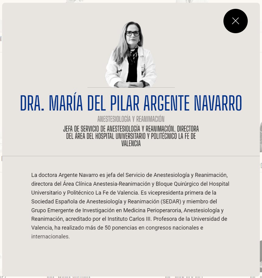 🏅En la lista de los mejores médicos del <a href="/elconfidencial/">El Confidencial</a> elegida <a href="/argente_pilar/">Pilar Argente Navarro</a> nuestra directora del Área Clínica de Anestesiología, Reanimación y Bloque Quirúrgico de <a href="/HospitalLaFe/">HospitalLaFe</a> ¡Enhorabuena! Merecido reconocimiento 👏👏👏    
🗞️alimente.elconfidencial.com/bienestar/2023…