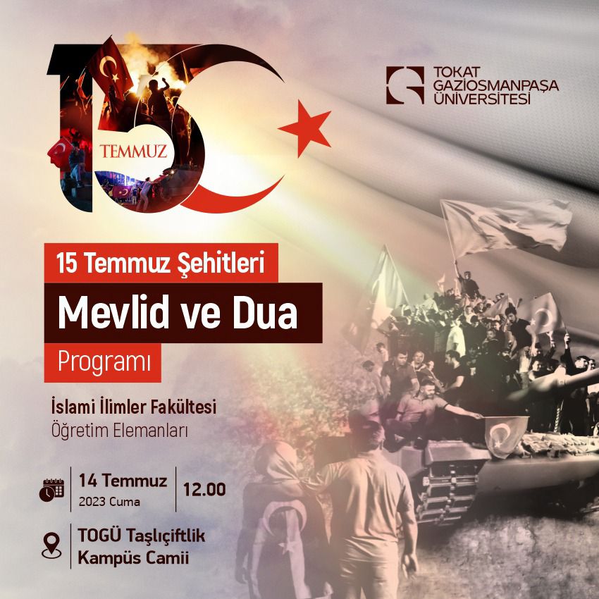 toguiibf_resmi's tweet photo. 15 Temmuz Demokrasi ve Milli Birlik Günü Anma Programımıza tüm öğrencilerimiz, çalışanlarımız ve halkımız davetlidir. Destanı unutmamak ve unutturmamak için…

#tokatgaziosmanpaşaüniversitesi 
#15temmuzdestanı https://t.co/Gy5PPJfP5S