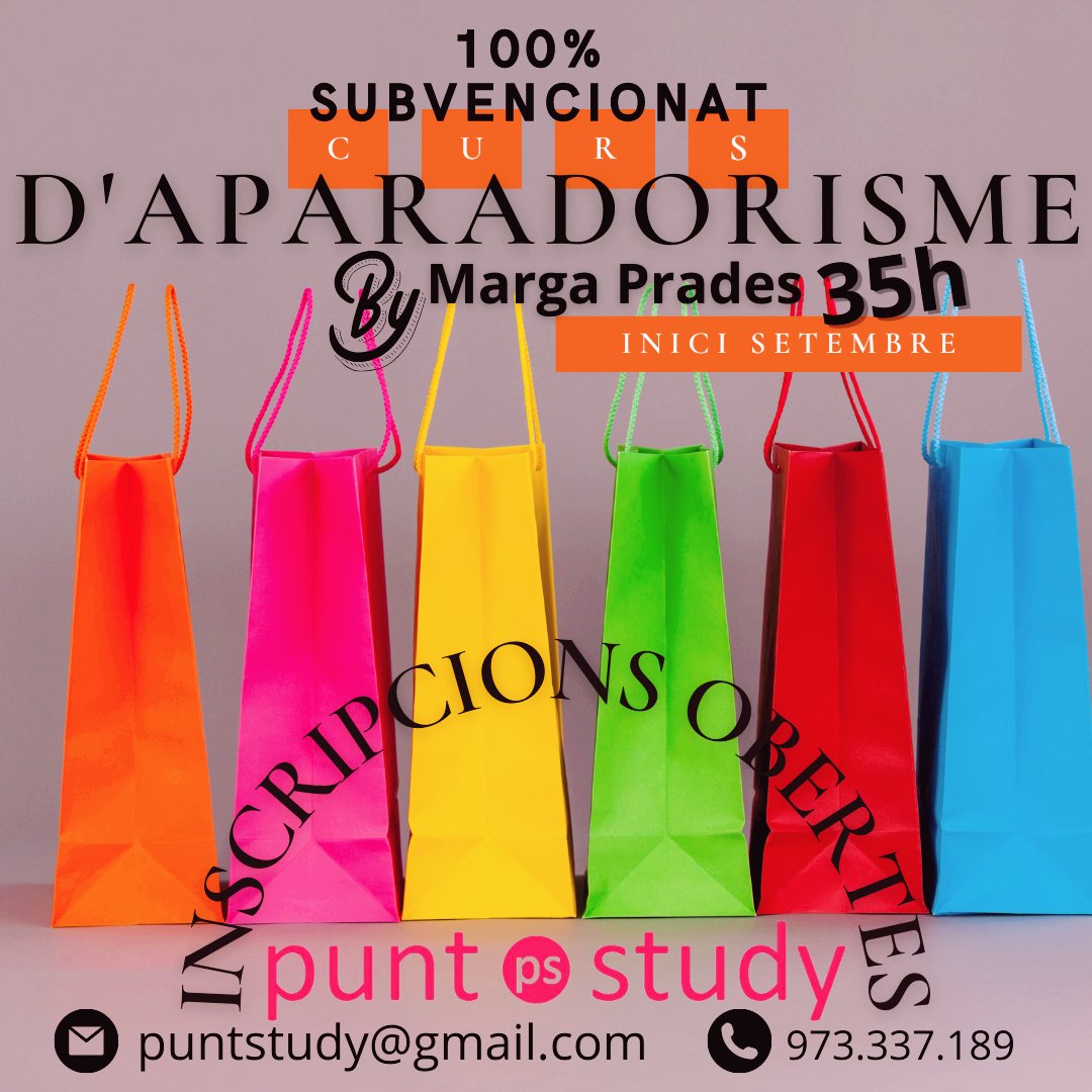 puntstudy's tweet photo. Crear per captar!
Nou curs d'aparadorisme 
Inici setembre amb Marga Prades
....
🗓 del 4 setembre al 30 octubre 
⏰De 15:00h a 16:45h 🏷 3 sessions per setmana
#inscripcionsobertes #comerç https://t.co/FXBhWr8HSJ