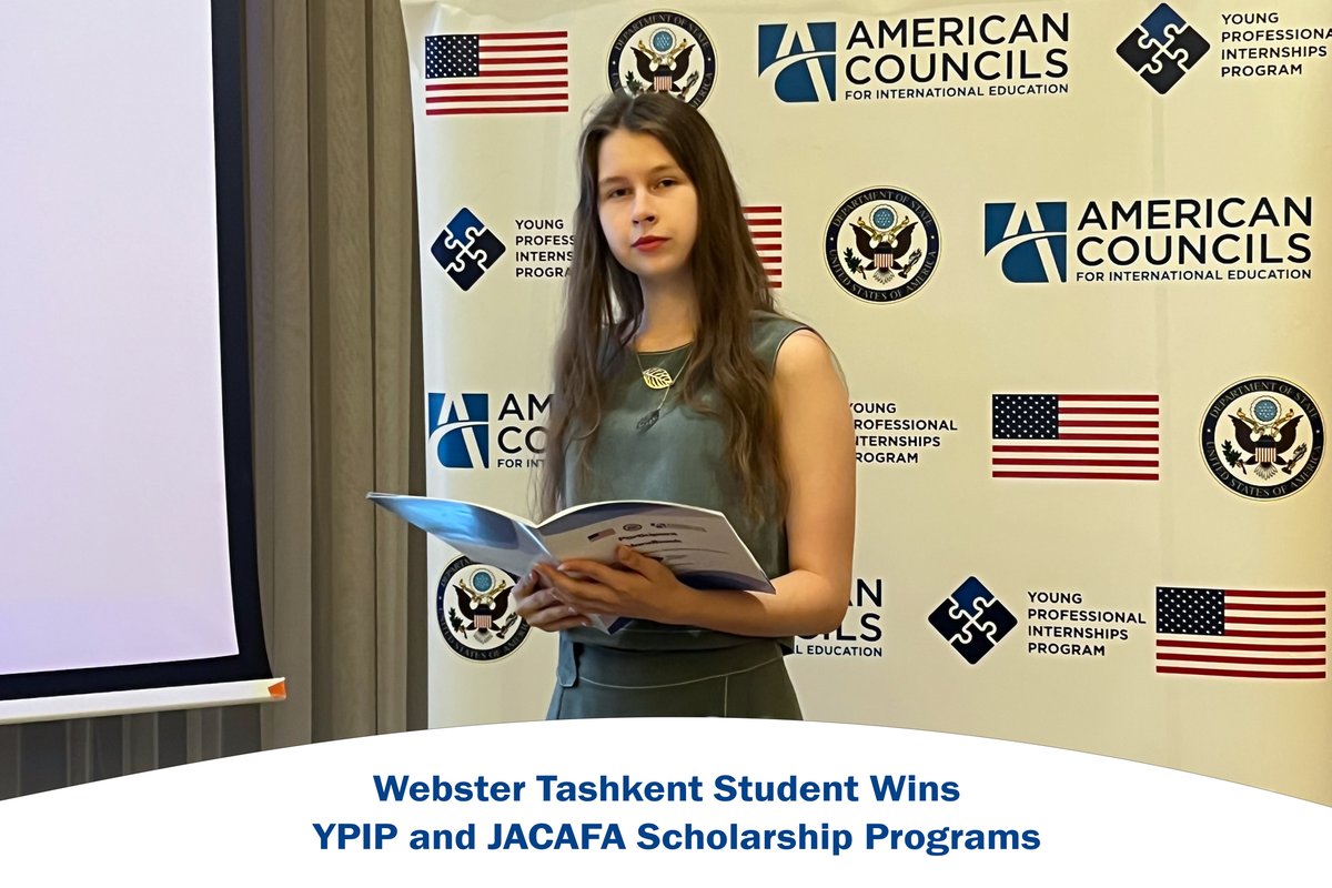 WTashkent's tweet photo. Exciting news from Webster University Tashkent!
 Anastasia Konovalova, a junior student, participates in the YPIP by the USA Embassy in Tashkent and secures an internship at "Juru Energy." She is also a finalist in the JACAFA Foundation Scholarship Program. 
Congrats, Anastasia! https://t.co/2nPn5iSCIz