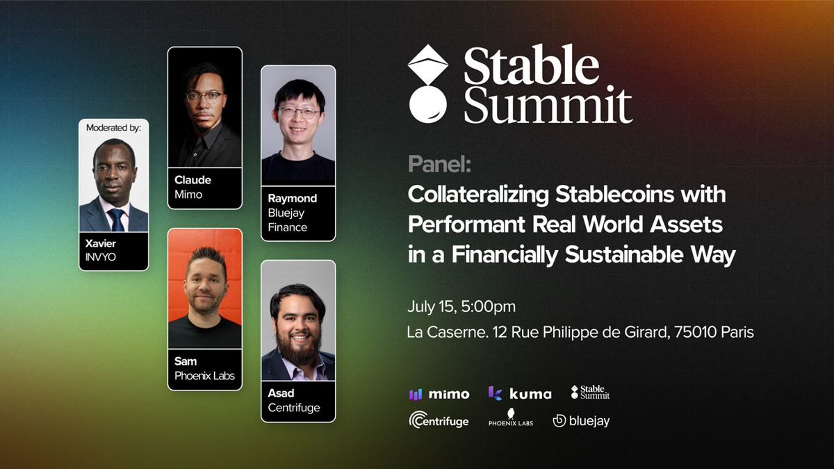 Xbond49's tweet photo. Happy to moderate #stablecoin panel at @stable_summit on July 15th at 5PM at La Caserne in #Paris  

@hexonaut, Co-Founder of @phoenixlabsdev
@geek_sg, CTO at @BluejayFinance
@FinTech_Khan, Head of DeFi at @centrifuge
@klodio, Founder of @mimo_labs

#EthCC #DeFi #fintech #Web3 https://t.co/nFm0hseV1S