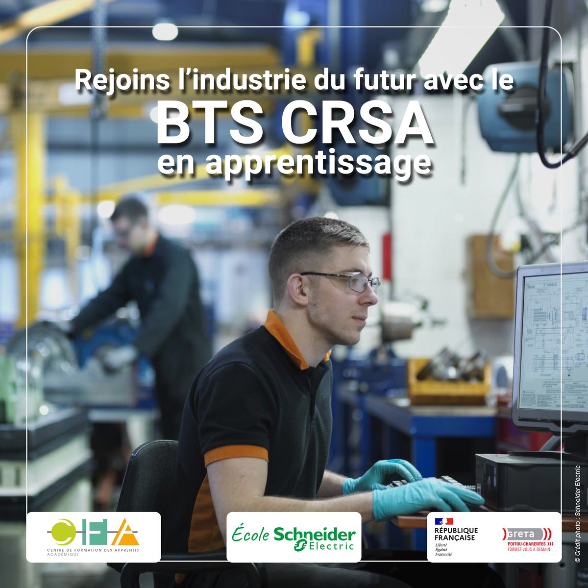 Rejoins l’industrie du futur avec le BTS CRSA en apprentissage !

A la rentrée 2023, le CFA académique ouvrira plusieurs BTS CRSA en partenariat avec l’École Schneider Electric

Plus d’informations et inscription :
cfa-acad-poitiers.fr/formations/bts…