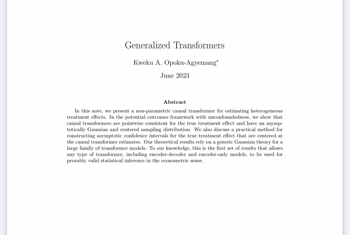 Causal forests by Wager and Athey in JASA are for heterogeneous treatment effects.

Causal transformers bring the AI revolution for a new credibility revolution: even better randomized and natural experiments. Check out my paper now! machinelearningxdoing.com/generalized-tr…