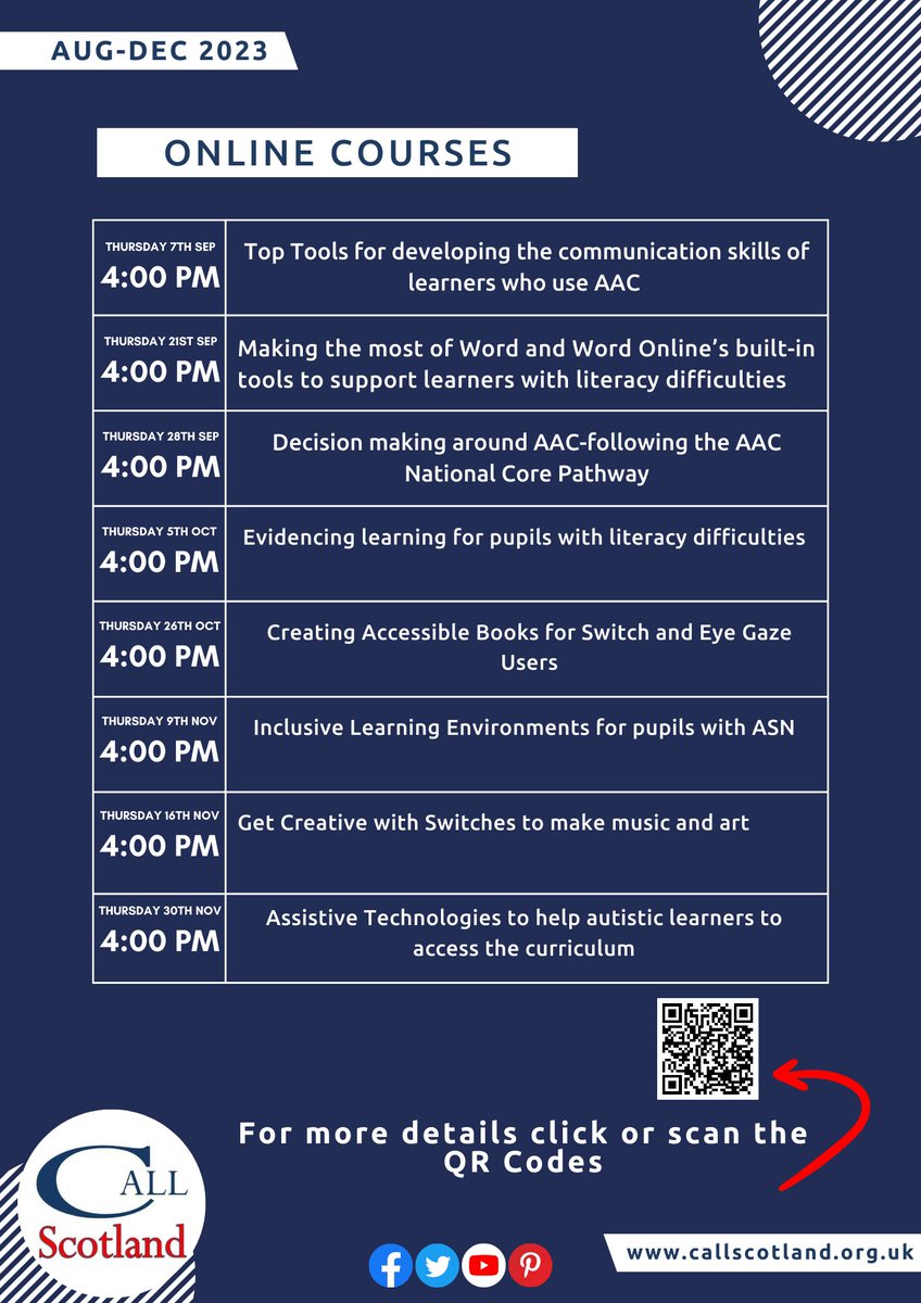 Check our our new Aug - Dec 2023 online course schedule! Lots of opportunities to learn more about Assistive Technology to support learners with ASN callscotland.org.uk/training/our-c… and you will get a recording of the session for your own personal use. #CALLPL23