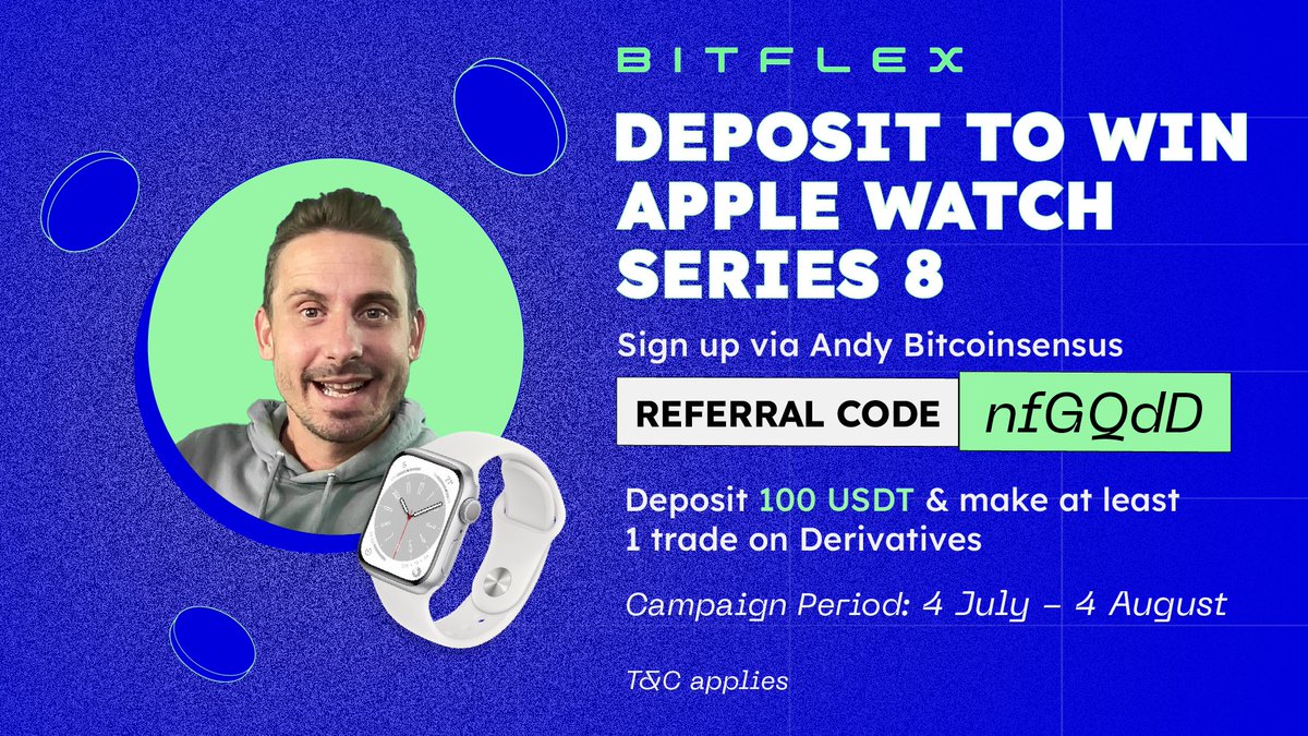 AndyJackCrypto's tweet image. Are you looking for a KYC-free #Crypto Exchange? 🔍

Sign up on #Bitflex now. 👇🏻

1️⃣ Get free $10 when you deposit $100 &amp;amp; trade.
2️⃣ Get a free entry in the Apple Watch #giveaway.

bitcoinsensus.com/Bitflex