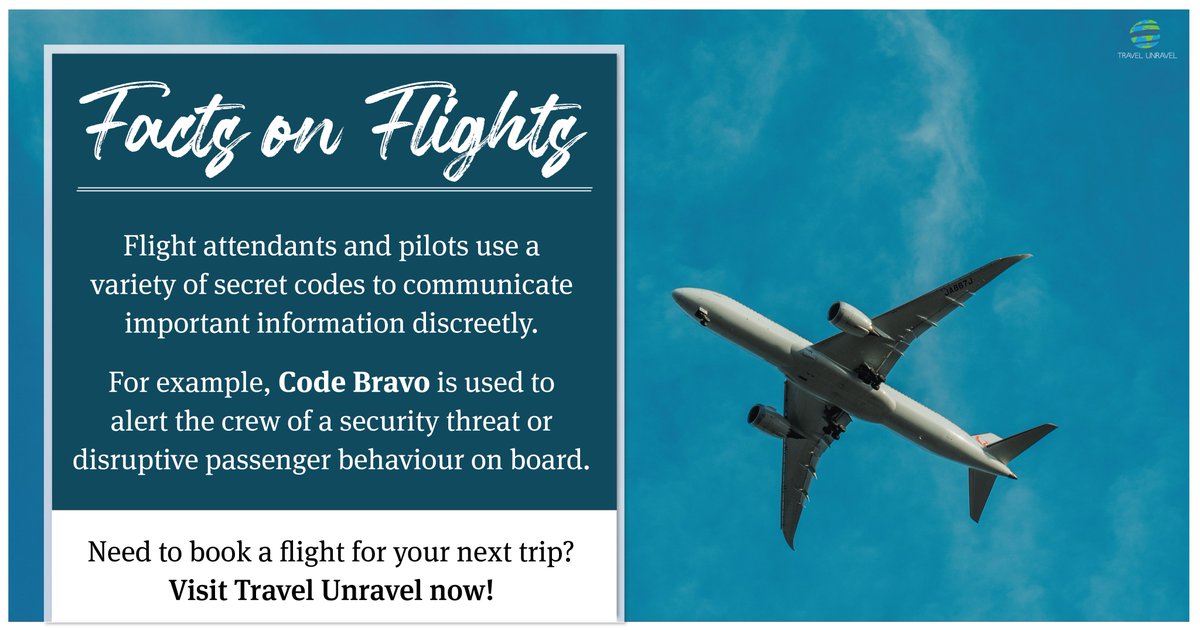 Discover the fascinating world of flight secrets! Did you know that flight attendants and pilots communicate using secret codes?

Also, #bookyourflight with travelunravel.com for an unforgettable #travelexperience

#TravelUnravel #FlightSecrets #AviationCodes #HiddenSignals