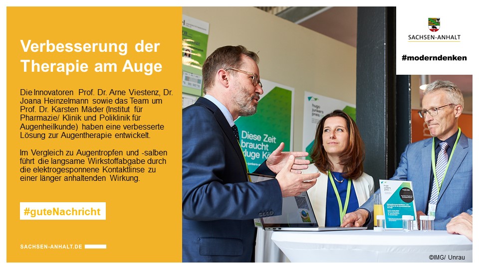 sachsenanhalt's tweet photo. Innovation trifft gesellschaftlichen Nutzen: "Hydrogelformende Nanofasern – eine neue Option für die #Arzneimitteltherapie am #Auge". Mit diesem Projekt erzielten Forscher der @UniHalle den #HugoJunkersPreis 2023. 🔬👩⚕️#guteNachricht #moderndenken #SachsenAnhalt @kreative_ideen https://t.co/CHyGVVWIaj