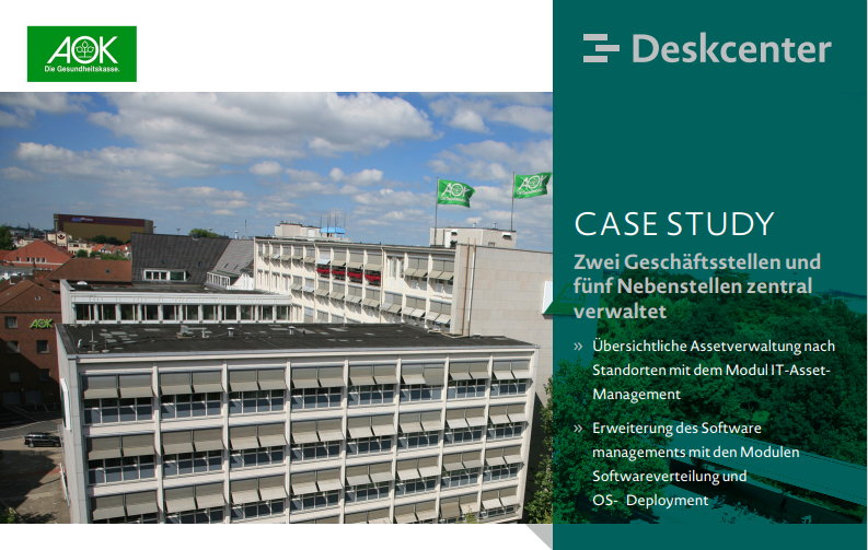 "Die Deskcenter Management Suite konnte als einzige Lösung über 80% der Anforderungen an ein vollständiges Assetmanagement erfüllen... "
, so R. Teller, Teamleiter IT, #AOK Bremen.

Schaut euch unsere Referenzgeschichte an.
👉 ow.ly/HlYp50JYWUt