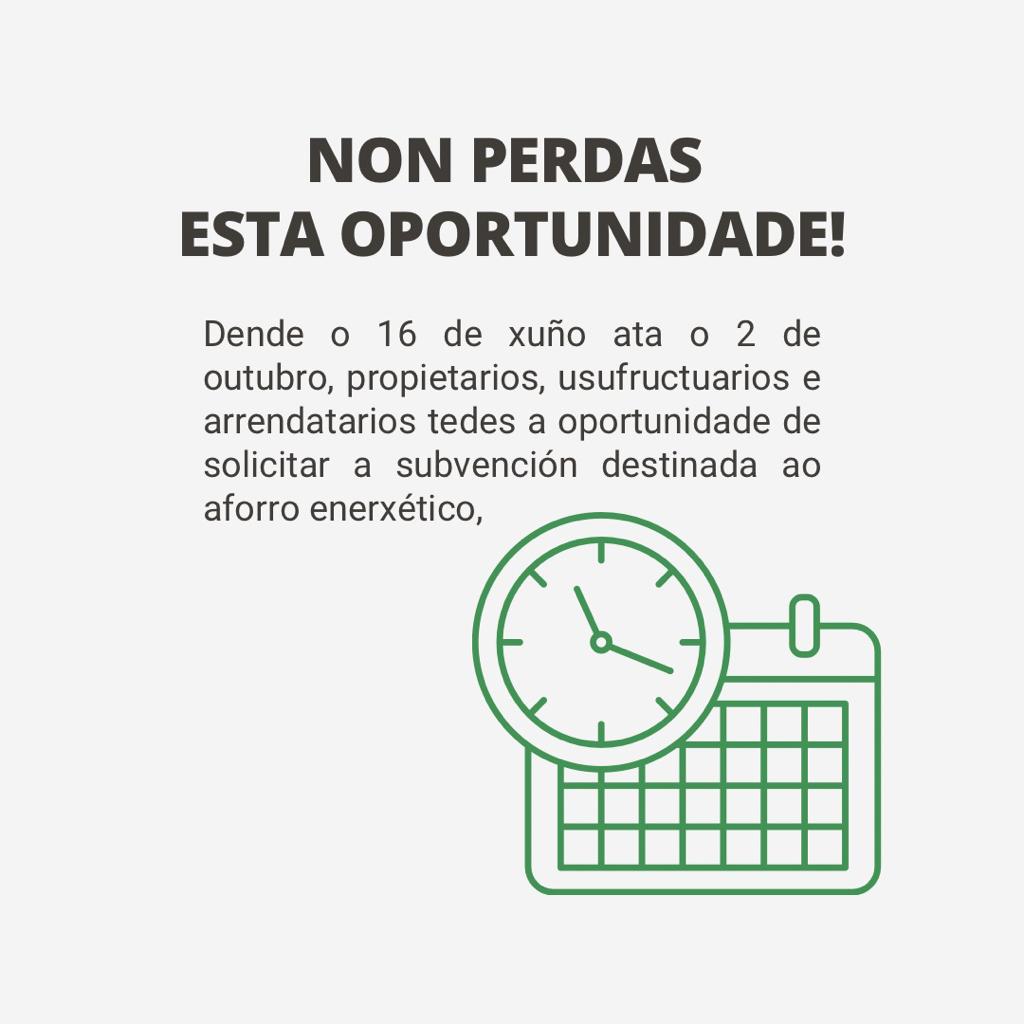 ⚡ Novas Subvencións de aforro de eficiencia enerxética para edificios ou vivendas
📅 Ata o 2 de Outubro 
📲 Infórmate en rehabita.aguarda.es
#AGuarda #eficienciaenerxética #axudas #subvencións #PlanRehabita