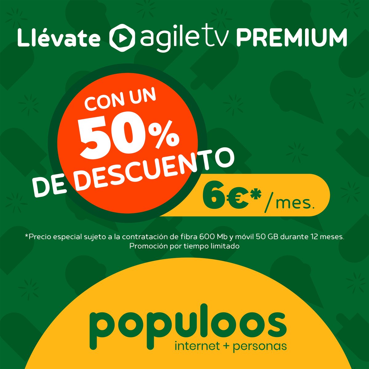populoos's tweet photo. 🍨 Nata, chocolate, menta, avellana… 🍦Hay tantos sabores de helados como canales en tu nueva Agile TV. ¡Sintoniza con el verano! 📺Agile TV Premium con 50% de dto. Todo el entretenimiento y LaLiga SmartBank en tu tv y 📱por 6 €/mes*. #populoos https://t.co/QN85ixTXYy https://t.co/sJMu7BpM6A