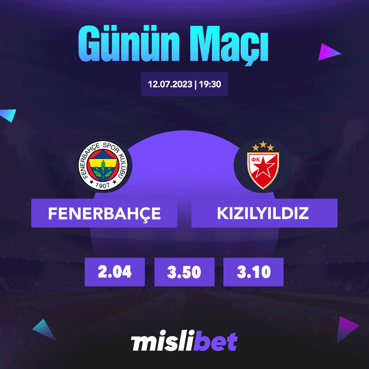 mislitr's tweet photo. 🌟 Günün Öne Çıkan Karşılaşması;
⏰ 19:30
🥅  #Fenerbahçe🆚  #Kızılyıldız

💰 En keyifli kazançlar #Mislibet'te başlar..! 
🎁 Haftanın her günü sizlere özel promosyonlar için doğru mekandasınız..!

🔗 Güncel Giriş:  https://t.co/sIxgVzShtU https://t.co/nQDy3Uuo8g
