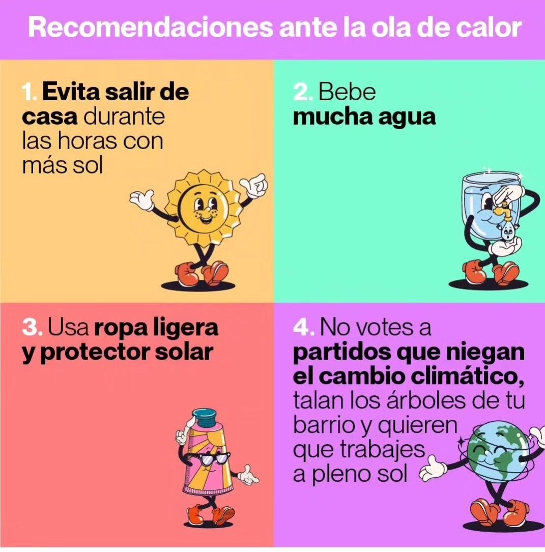 PFinestrat's tweet photo. Recomendaciones ante la ola de calor 🫠

➡️ No votar a partidos que niegan el cambio climático https://t.co/nVz6CbO9dZ