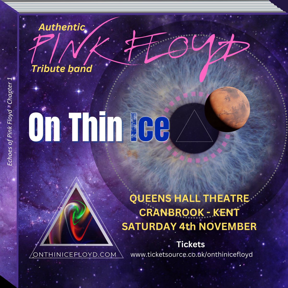 Exploring the many sounds & songs of the great rock band ever, at @TheQueensHall Cranbrook on 4th Nov. Come and join us as we open the pages of this bands iconic musical chapters. #queenshalltheatre #PinkFloyd #pinkfloydtribute #rockband #onthinice #pinkfloydthewall #livemusic