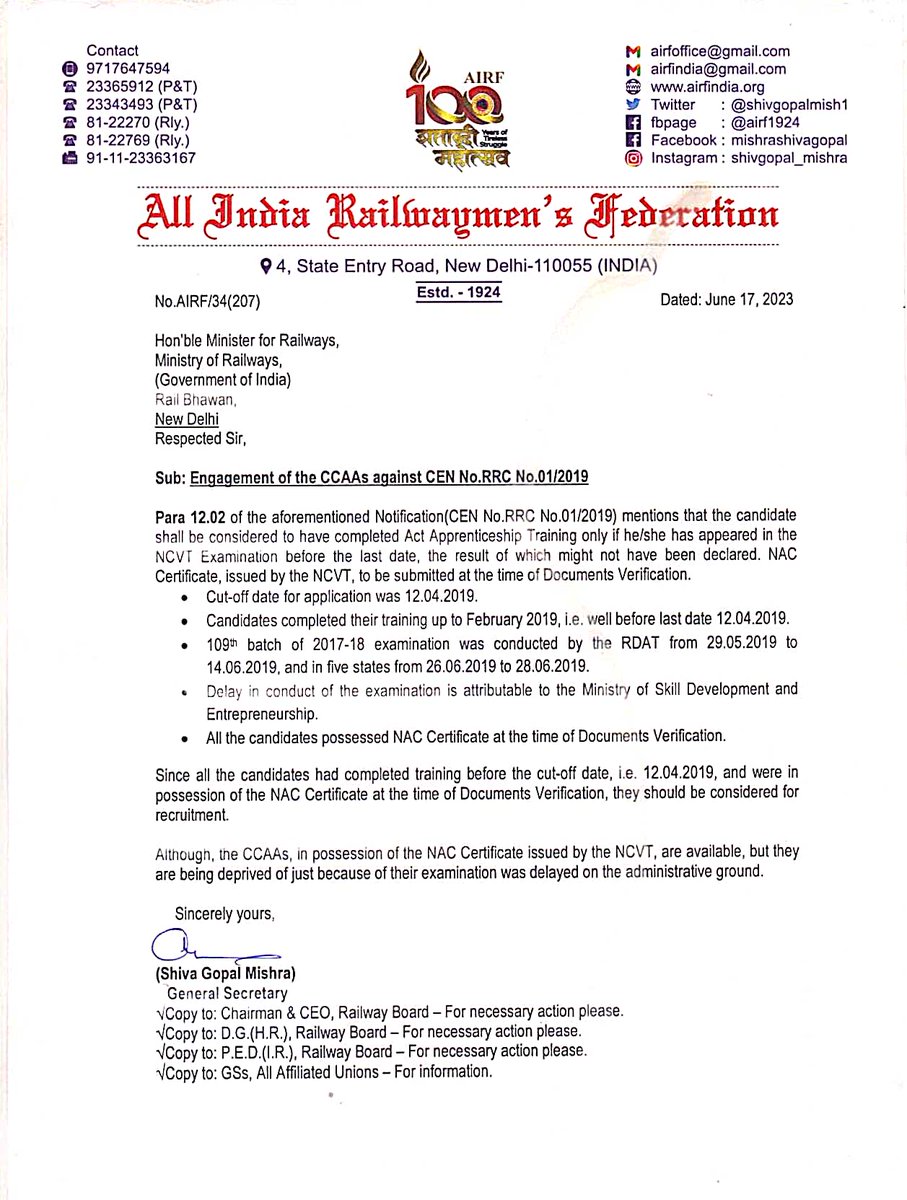 The future of  CCAA 109 batch is in your hands n our problem is well known to you till now..we are waiting for our appointment since last 5 months please give us justice soon.
<a href="/AshwiniVaishnaw/">Ashwini Vaishnaw</a>
<a href="/ShivaGopalMish1/">Shiva Gopal Mishra</a>
<a href="/MohitMohitsinha/">Mohit Sinha</a>
<a href="/RailMinIndia/">Ministry of Railways</a>