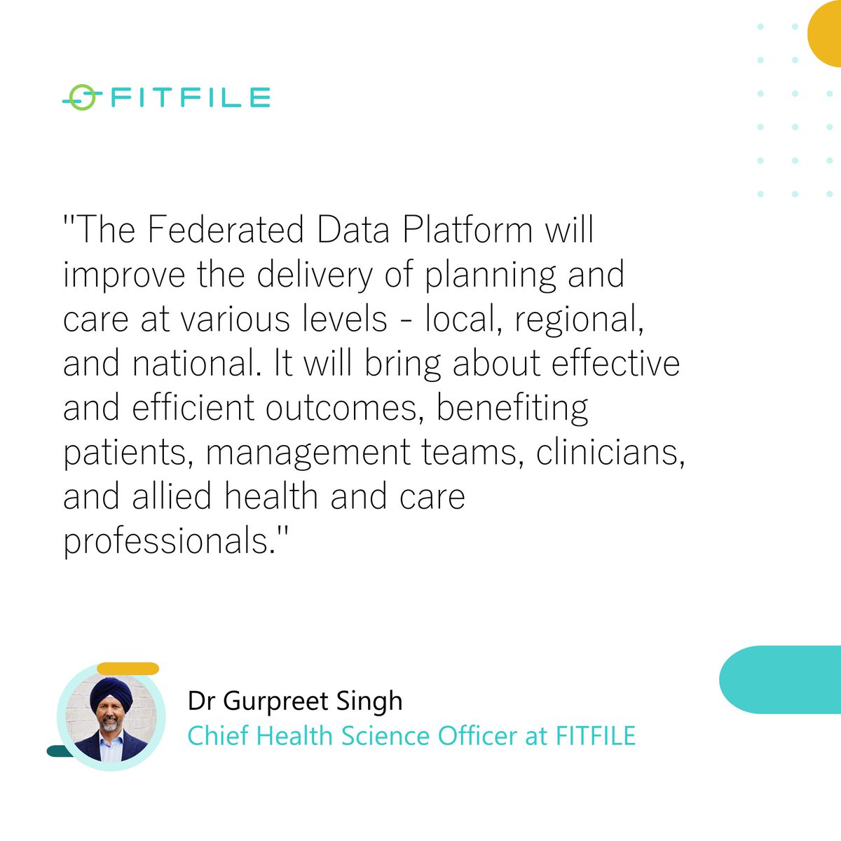 FITFILEGroup's tweet image. The #FederatedDataPlatform will allow hospital trusts and #integratedcaresystems to connect and collaborate with other #data platforms, making it easier to obtain valuable insights to improve planning, delivery, and care.

#FITFILE #healthcare
