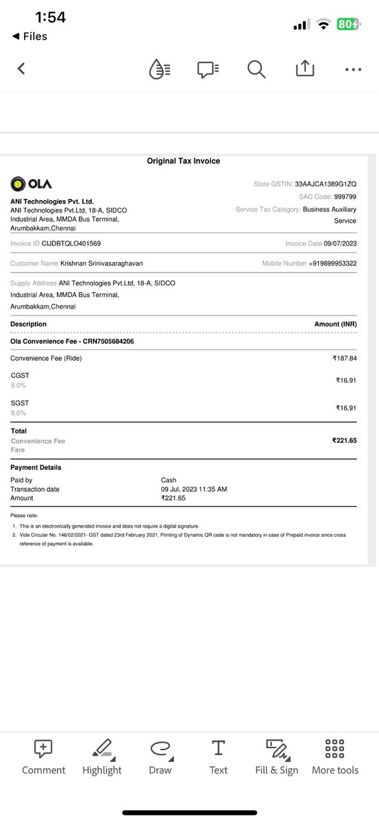 For a ride frm Triplicane Parthasarathy🛕 to Nanganallur Ola charged Rs. 1011. Normal fare cost is 275. 4 times inflated charge of Rs 1011 for Dzire car for a distance of 17 kms? That’s 60 Rs per Km. Even a BMW rental would be less😀. Can you do something <a href="/ola_supports/">Ola Support</a>  <a href="/Olacabs/">Ola</a>