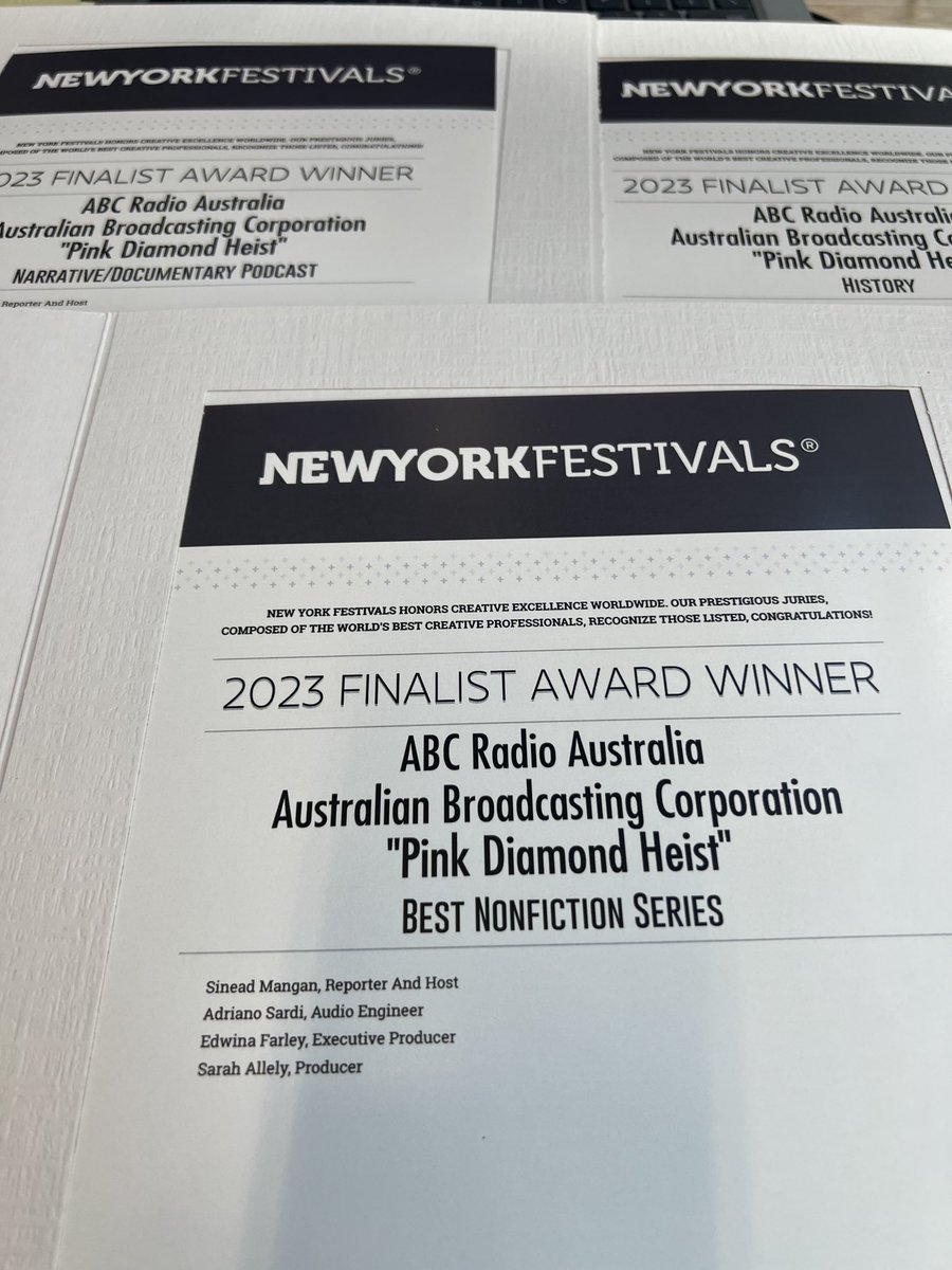 Surprise in the mailroom today. Pink Diamond Heist three times finalist in #Newyorkfestivalawards 💎💎💎💎