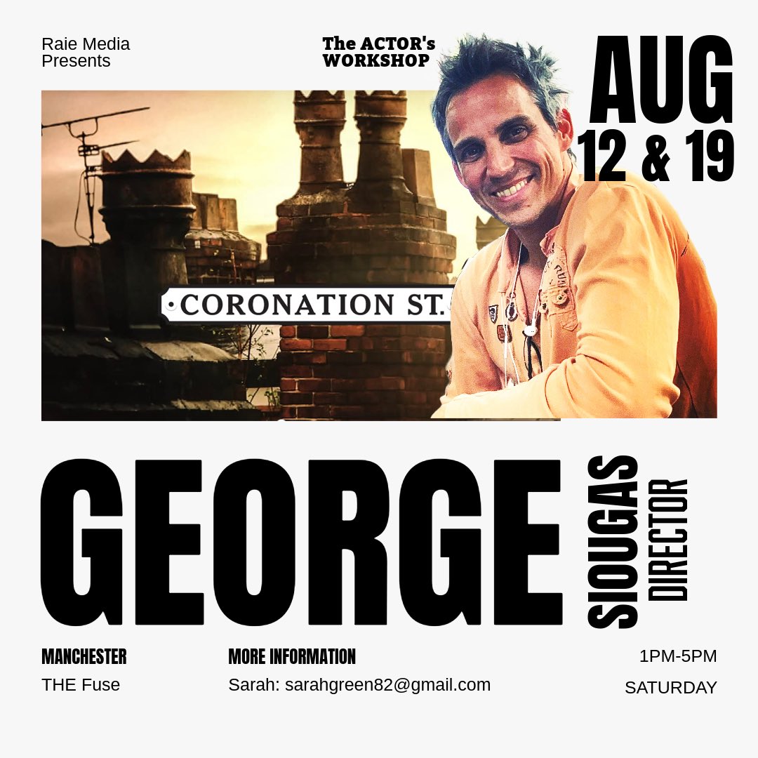 Just 3 more places up for grabs on this Actors Workshop with the Coronation Street Director George Siougas. 1 day to prepare your scene, record & watch back 1 day to perform it infront of George, get his feedback. He is also throwing in a QA for all actors. Dm me to book on